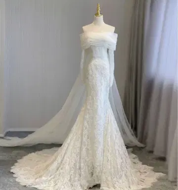 오프숄더 레이스 웨딩 드레스 머메이드