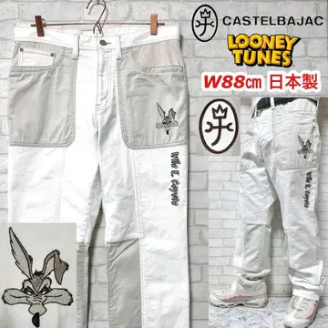 CASTELBAJAC 와일리 코요테 자수 화이트 데님 베이커 팬츠
