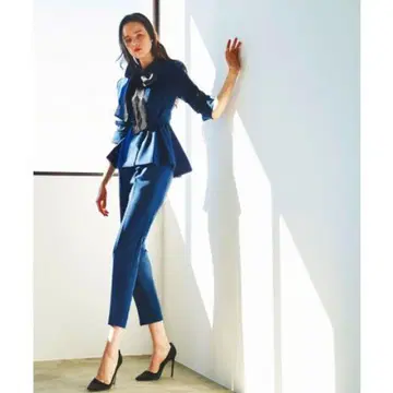 네이비 페플럼 자켓 팬츠 셋업