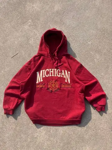 USA 구제 의류 미시건 자수 맨투맨 후드티 빨간색