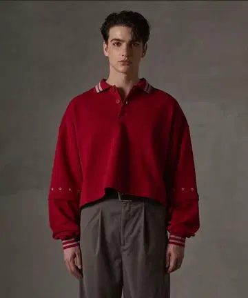 지퍼 레이어드 와이드 숏 피케 셔츠 빨간색 L