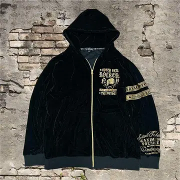 블랙 벨로아 x 골드 라메 집업 후드티 LL 사이즈 오라 오라계