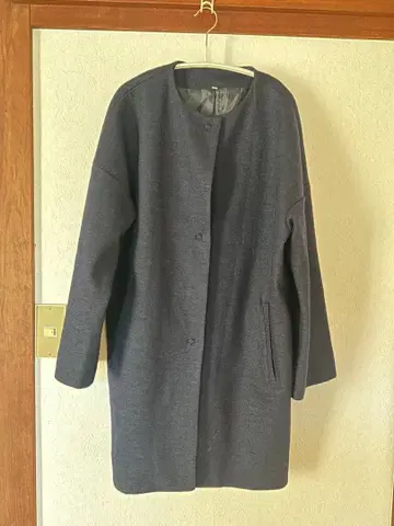 MUJI 노카라 칠부 소매 얇은 소재 울 코트 자켓