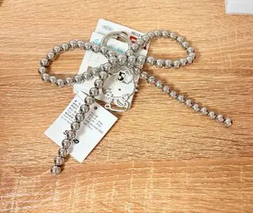 키티 키링 리본 실버 비즈