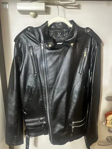 블랙 가죽 더블 라이더 자켓