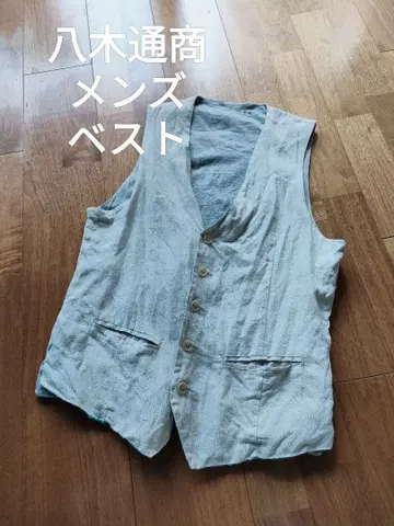 야기통상 봄/여름 남성용 리버서블 베스트 린넨면 내추럴 체크 무늬