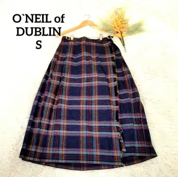 오닐 롱 플리츠 스커트(S) 파랑 랩스커트 울 혼방 가죽 벨트