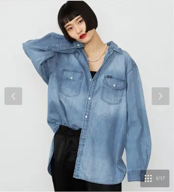리 데님 블루 오버 사이즈 셔츠
