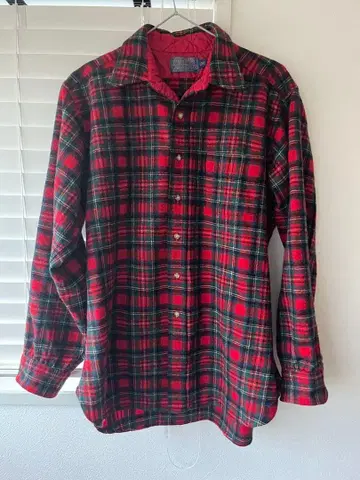Pendleton 울 체크 무늬 플란넬 셔츠 LONG
