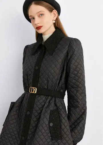 N.FRAME 블랙 퀼팅 코트 벨트 포함