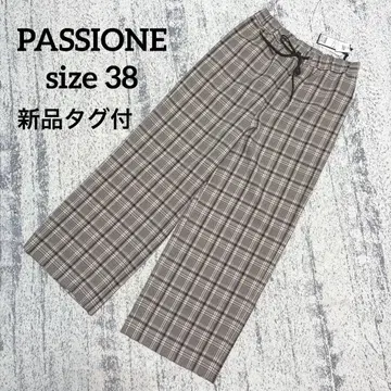 [ 파시오네 ] 택 포함 새상품 와이드 팬츠 체크 M 그레이 허리밴딩