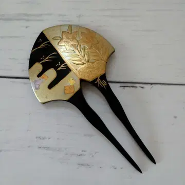 유산 금색 꽃 무늬 헤어콤 일본 의류용 부채꼴 레트로 진한 검정색 바치형