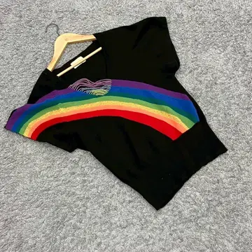 츠모리치사토 [ M ] 반팔 니트/티셔츠 레인보우 울 혼방 캐시미어 혼방