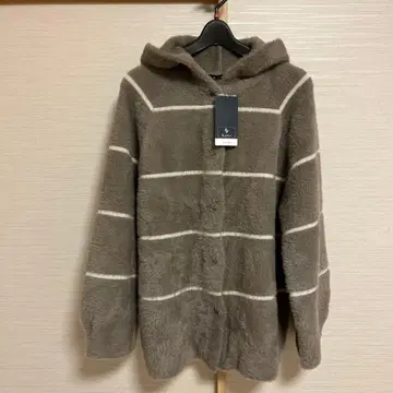 플리스 스트라이프 자켓 후드 부착