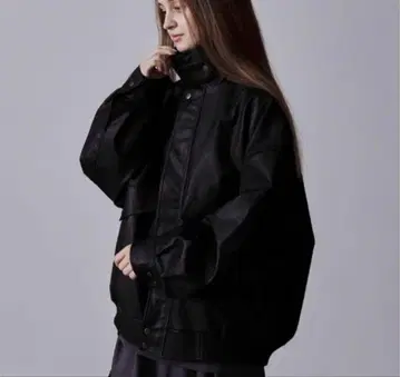 CLEL 빈티지 디자인 인조 가죽 블루종