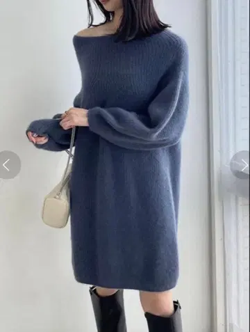 SNIDEL 스나이달 오프숄더 그레이 블루 니트 원피스