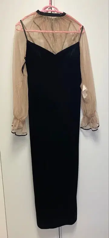 AMERI 블랙 원피스 시스루