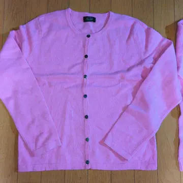 캐시미어 100% 앙상블 뷰, 앙상블, 핑크 니트 가디건 긴팔