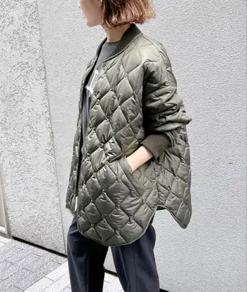 올리브 퀼팅 봄버 자켓