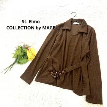 센트 엘모 [M] 니트탑 옷깃 벨트 리브 라메 긴팔 스트레치