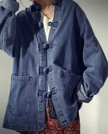 안티카 차이나 버튼 데님 자켓
