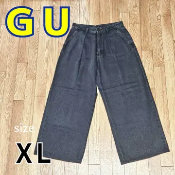 즉일 익명 배송 GU 지유 블랙 데님 와이드 팬츠 턱 포함 XL