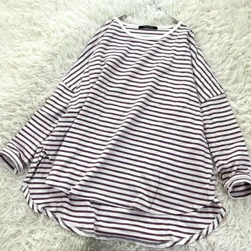 르농큐르 빅 실루엣 풀오버 보더 티셔츠 화이트 보라색