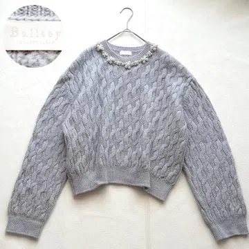 Ballsey 22AW 모헤어 펄 크루넥 니트 케이블 스카이블루