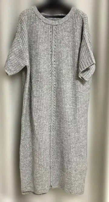 Bab 그레이 니트 두꺼운 원단 니트 반팔 롱 원피스