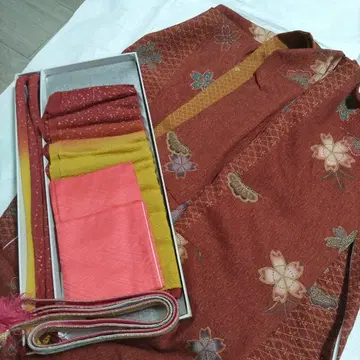 실크 기모노 야마토 구매품 꽃무늬 코몬 기모노 세트