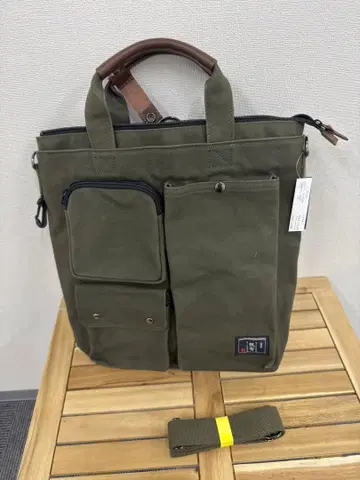 [ 새상품 ] 히노모토 캔버스 토트백 A4 가능 숄더 포함 일본제 카키