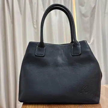 키타무라 발수 가죽 핸드백 네이비 화이트 스티치