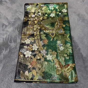 미성형 후쿠로 오비 그린 금 나비 꽃 무늬