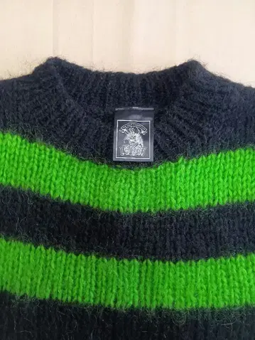 666 모헤어 혼방 보더 니트 블랙 x 그린