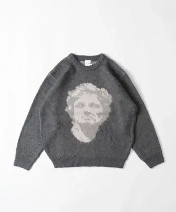 wishforever 그레이 얼굴 프린트 오버 사이즈 니트
