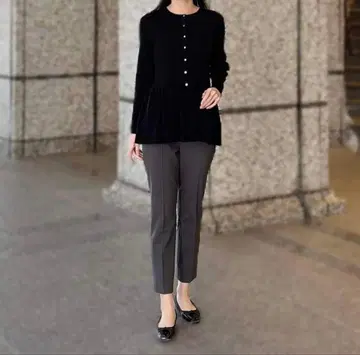 M 프리미어 튤 페플럼 리브 니트 가디건 38