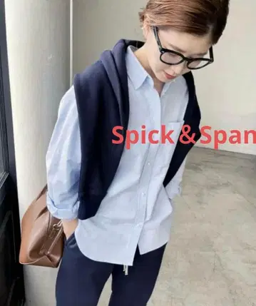 Spik&span 색스 블루 옥스 펄 셔츠 스픽 앤 스팬