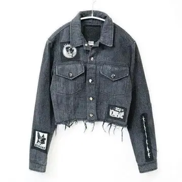 로컬 오소리티 유즈드 가공 숏 기장 데님 자켓 패치