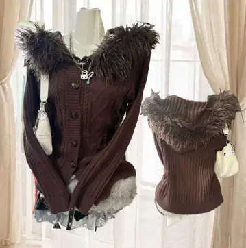 모리걸 페어리 그런지 헤이세이 볼륨 퍼 가디건 y2k