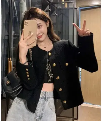 노카라 트위드 자켓 블랙