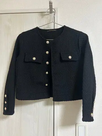 노카라 트위드 자켓 블랙