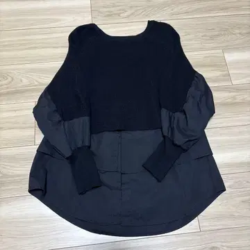 블랙 니트 셔츠 콤비 긴팔 상의