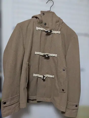 레이지블루 베이지 더플 코트 후드 부착