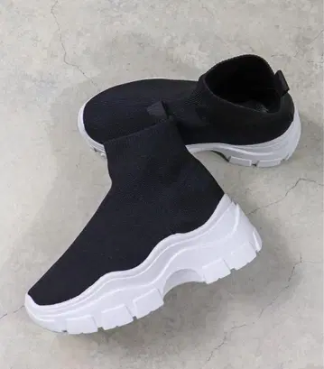 블랙 니트 통굽 스니커즈 타입 부츠