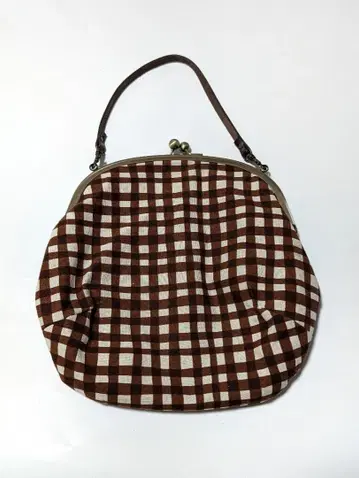 작가풍 큰 가마구치 백 체크 무늬