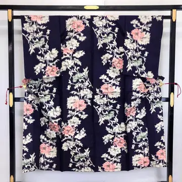 앤티크 기모노 단의 명선 꽃 무늬 짙은 보라색 AK-5011