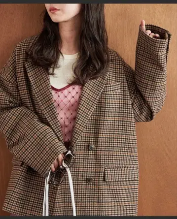 체크 더블 브레스트 자켓