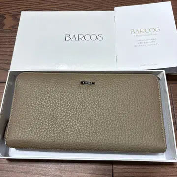 BARCOS 베이지 가죽 지퍼 장지갑