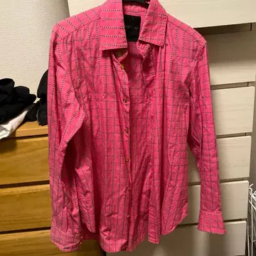 DRESSCAMP 핑크 체크 무늬 긴팔 셔츠