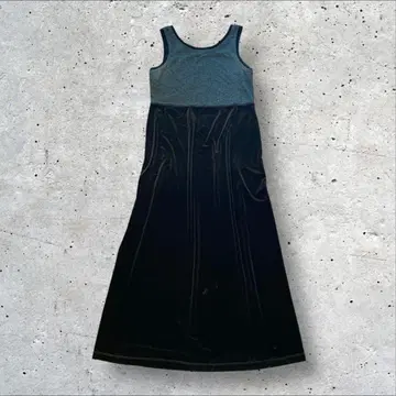 이소재 절개 롱 원피스 블랙 x 그레이